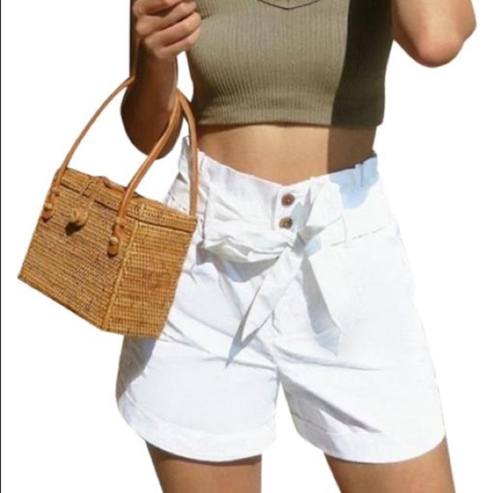 Urban Outfitters Size Small White Belted Paper Bag Shorts